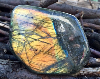 Large Polished Labradorite Display / Standing Flashy Labradorite Stone 682g