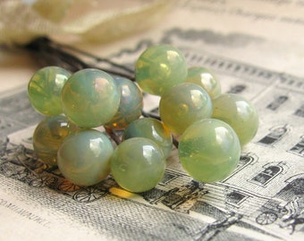 Glass headpin "Lichen" grape green, lime green, apple green (4 heapins) handmade, 7mm round head pin, 3" long oxidized copper wire, 22 gauge