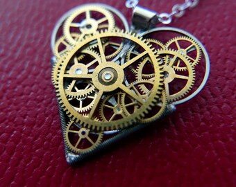 Watch Parts Heart Necklace "Radcliffe" Steampunk Pendant Industrial Clockwork Mechanical Gear Love Gift Wife Girlfriend Birthday Gift