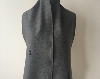 Winter Sale, Gray Wool Scarf, charcoal gray scarves , screen printed text, scarves