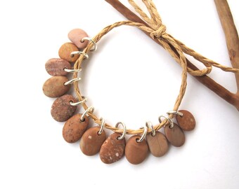 Rock Beads Beach Stone Charms Mediterranean Diy Jewelry Drilled River Stone Beads Small Stone Pairs Copper PEACH CHARMS 11-15 mm