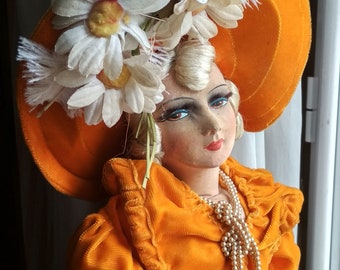 Antique French boudoir Doll / Poupée Boudoir Orange