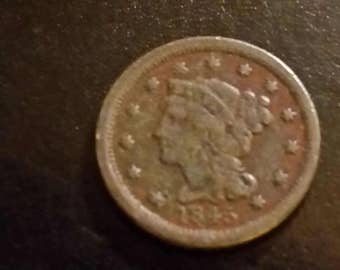 1845 large penny, #N715RM old US coin