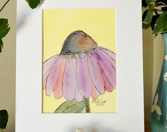 Coneflower Original Watercolor No. 2 by Lana Manis, Cottage, Garden, Whimsical Artwork, Ready to Frame