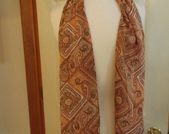 Vintage Long Scarf, Retro Fashion, Women's Accessory, Brown/White, Scarf, Shawl