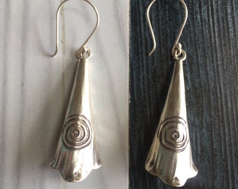 Abstract spiral silver earrings, long spiral silver earrings, modern spiral earrings, boho spiral earrings