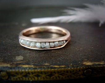 raw diamond rock candy ring .. solid 14k rose gold