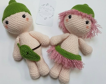 Snugglepot and Cuddlepie, crochet bush fairies, amigurumi dolls, Australian babies, Gumnut babies