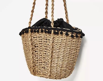 Straw bag, shoulder straw madagascar embroidered straw shoulder, shoulder straw straw shoulder bag, beach bag, trendy, boh