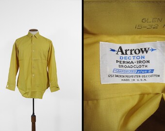 Vintage NOS 60s Arrow Dress Shirt Yellow Long Sleeve Sanforized Button Up - Size Medium