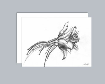 Illustrated Aquilegia flower A6 greeting card- Design 3