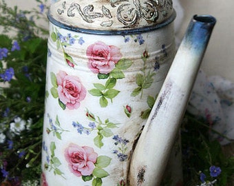 galvanized watering can Watering can decoupage Forger me not and Rose Metal watering can in vintage style Shabby chic Flower vase