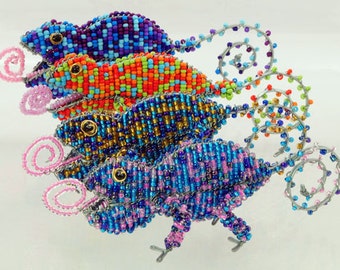 African Fair Trade Small Beaded Chameleon - Wireworx wire and glass beaded animal