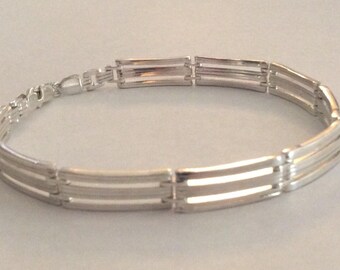 Bar link silver bracelet