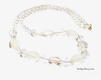 Vintage Glass Bead Necklace, Clear / Frosty