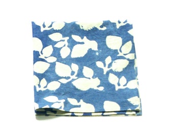 Cotton Block Print Napkin-Indigo Blue Leaf Pattern- Set of 4