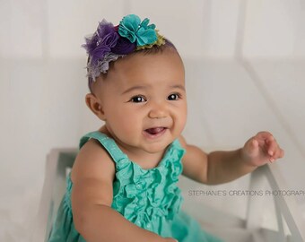 Teal Olive Pink Purple Headband, Flower baby toddler headband,Teal Chiffon Rosettes Flower Headband