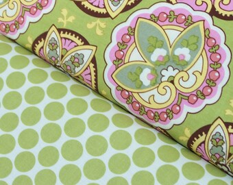 Amy Butler - Full Moon Polka Dot and Star Paisley in lime - half yard set of 2