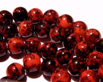 marbled glass - 8 mm orange-red marbled Brown - PG75 50 beads