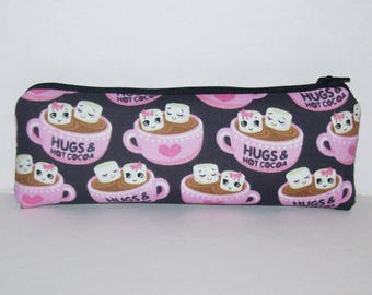 Pipe Pouch, Hot Cocoa Bag, Hugs, Girlfriend Gift, Pipe Case, Pipe Bag, Cute Pouch, Padded Pouch, Zipper Pouch, Vape Pen Bag - 7.5" LARGE