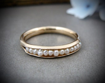 solid 14k gold petite pearl stack ring