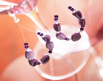 Purple glass bead with silver plated drop earrings