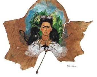 Frida Kahlo PRINT from my hand painted on real maple leaf. Frida Kahlo painting, Frida painting, mexican art, painted leaves, Frida Khalo