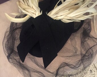 Black and White Feathered Hat