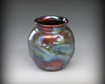 Raku Altered Pot in Jewel Metallic Iridescent Colors