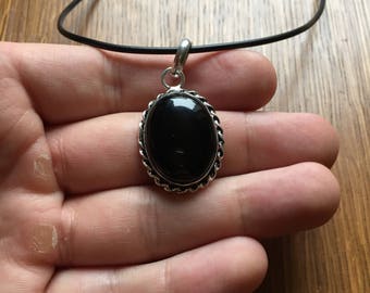 Onyx Black Necklace, Black Onyx Pendant, Necklace, Gemstone Necklace, Black Onyx Jewelry, Oval Black Onyx, Pendant Necklace, Black Onyx