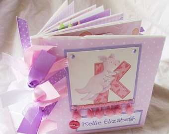 Premade Scrapbook MiNi ALbUm PeRSoNALiZeD - BABY GIRL - PaPeR BaG book -- available in boy version, baby's first 1st year, baby shower gift