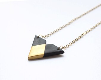 Alchemy in the Dark : Geometric Necklace - Triangle Necklace - Black & Gold Necklace - Minimalist Necklace - Black Pendant