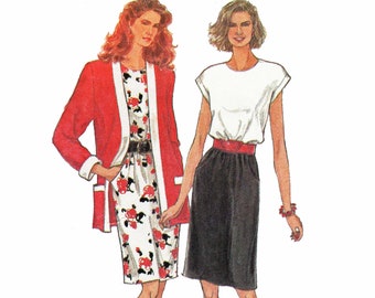 Elastic Waist Dress and Jacket Pattern 1990s Sewing Pattern Damon Dress Simplicity 8346 Plus Sizes 18 - 24 Bust 40 - 46 UNCUT