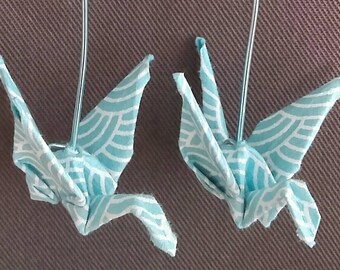 Light blue origami crane earrings palmette