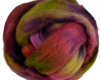 Hand Dyed Corriedale Wool Roving, 'Briar Patch' Colorway, for spinning or felting