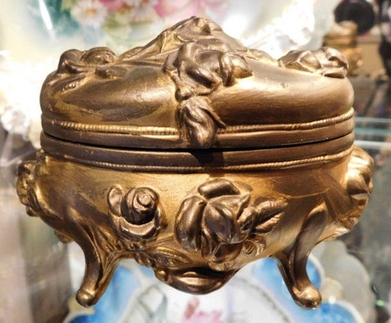 Antique Jewelry Casket / Brainard Wilson / Art Nouveau / Gold Ormolu
