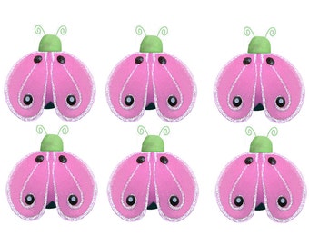 Mini X-Small Ladybugs 6pc Set Green Pink Petite Lady Bug Decorations Birthday Party Girls Room Nursery Baby Shower Home Craft Decor Shimmer