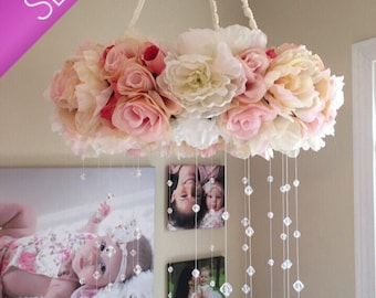 Floral Mobile/Nursery Mobile/Vintage Rose Wreath/Crib Mobile/Flower Baby Mobile/Girls Mobile/Pink Mobile/Rose Mobile