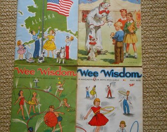 Wee Wisdom children's magazine lot of 4, summer fun circus hula hoop 1950's 1960's