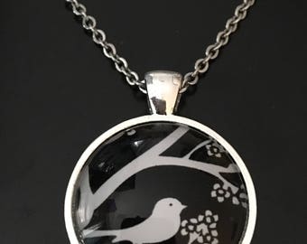 Bird Pendant, Bird On A Branch, Cherry Blossom, Bird Necklace