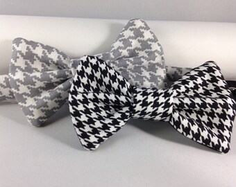 houndstooth black grey baby toddler boys mens bow tie neck wear adjustable elastic multiple sizes made to order