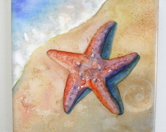 Starfish Tile Trivet Watercolor
