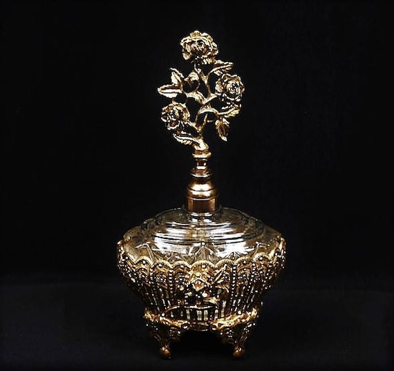 Ormolu Perfume Bottle / Hollywood Regency / Glass Dauber / Roses