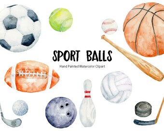 Sport ball clip art, watercolor sport balls, watercolor clipart, instant download