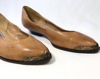 1980s Southwestern Style Leather Slip Ons | Vintage Leather Shoes
