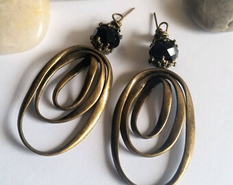 Brass Nested Hoop Post Earrings