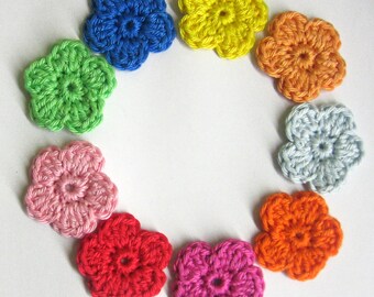 Crocheted flower appliques, 9 pc., cotton flowers 1,2 inches