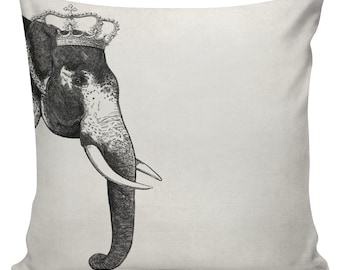 Hipster Pillow Cover cotton canvas throw pillow 18 inch square Elephant wth Crown #UE0006 Urban Elliott