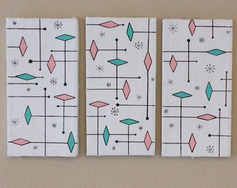 Mid Century Modern Wall Art Atomic 1950s set of 3