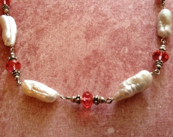 Stick Pearl and Swarovski Crystal Necklace